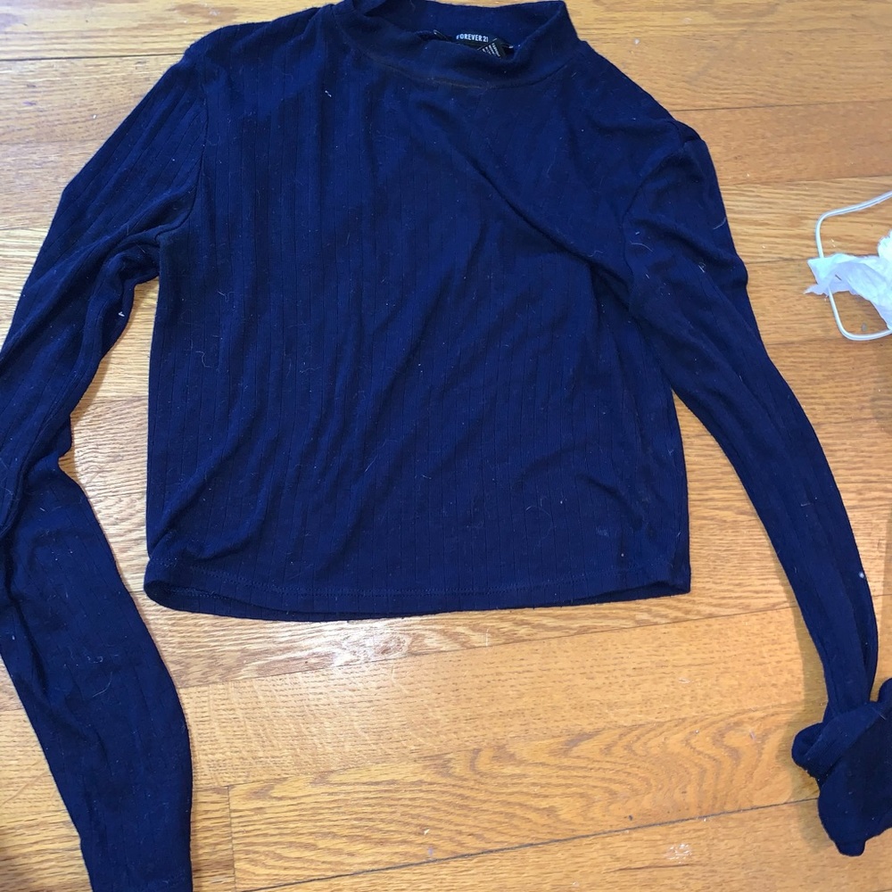 Blue turtle neck crop top